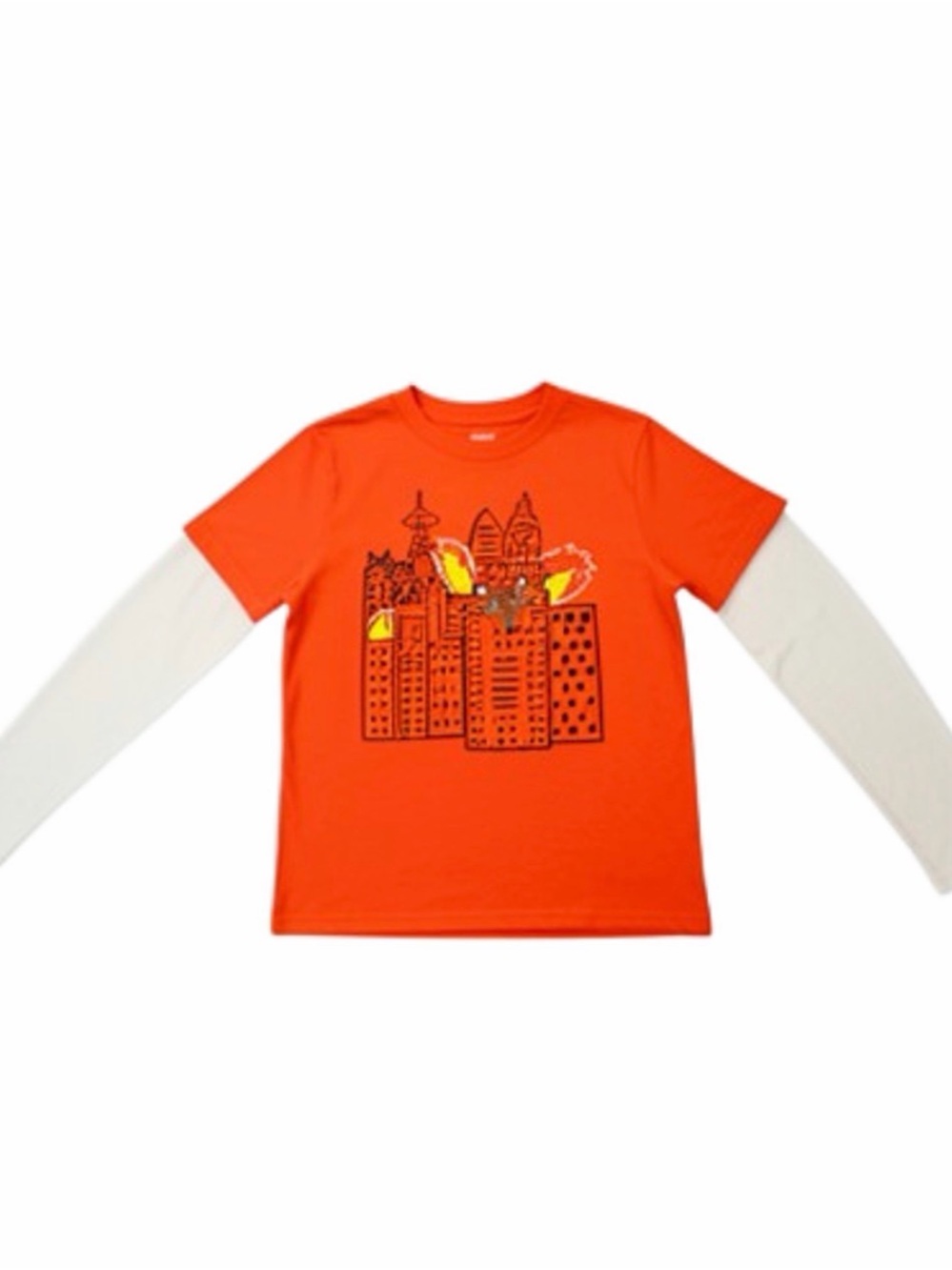 Tea Collection Girls Size 12 Faux Layered Graphic Tee Orange Long Sleeve